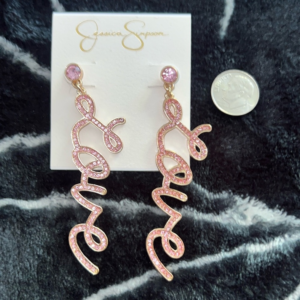 BNWT Jessica Simpson pink Love earrings